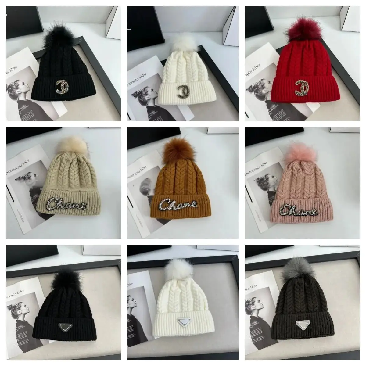Chanel/Prada Cable Knit Beanie with Pom-Pom [40 styles]