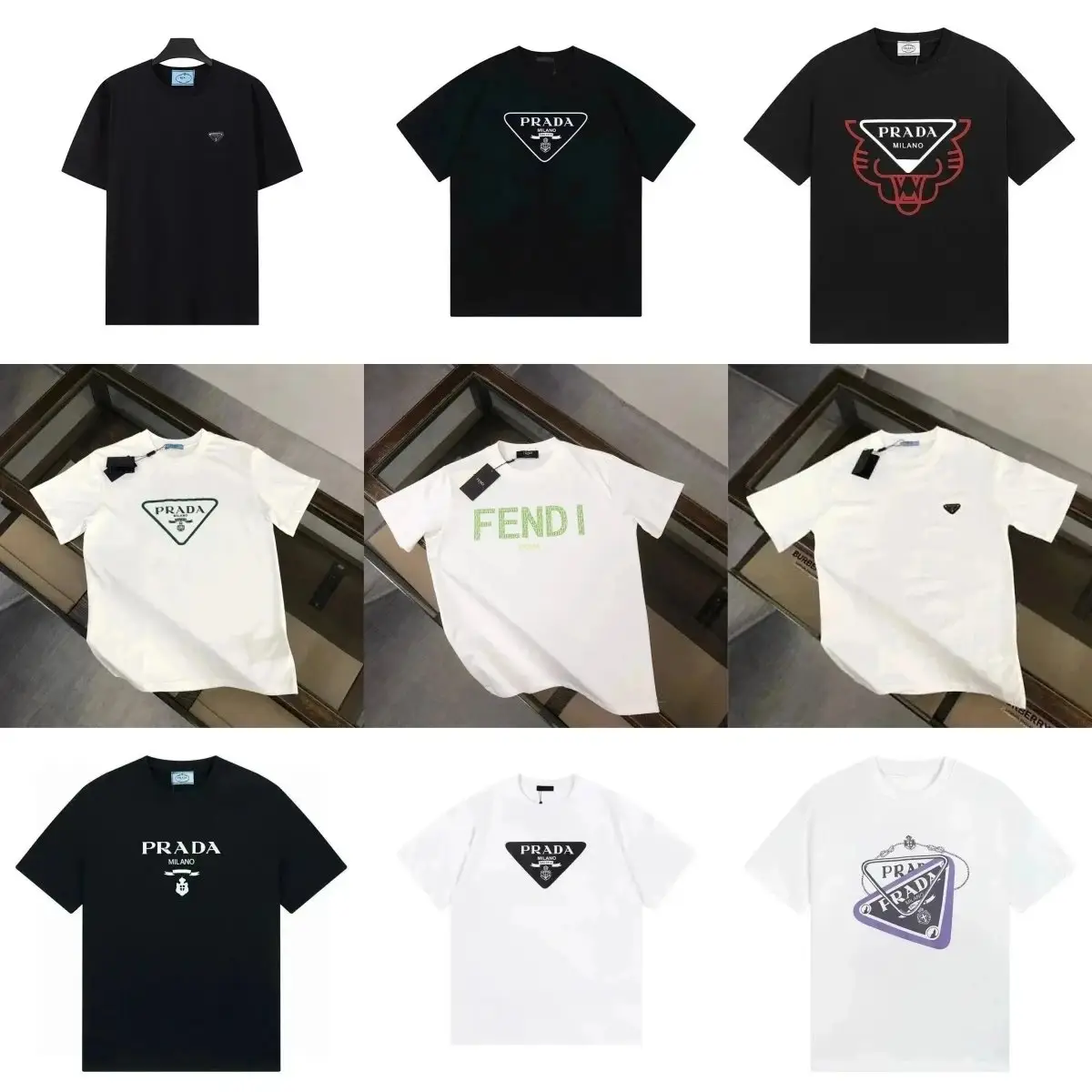 Prada Fendi Triangle Logo T-Shirt [High Quality]