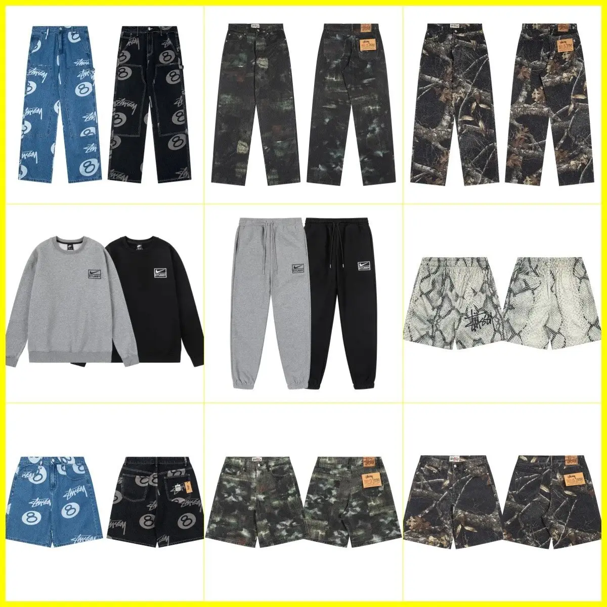 Stussy 8 Ball & Camo Print Pants/Shorts Series