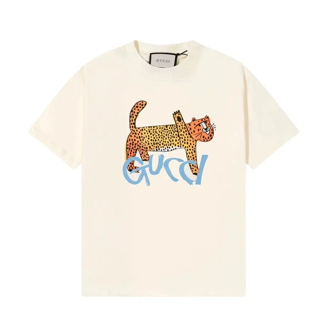 Gucci Leopard Print T-Shirt for Men - White Cotton Tee